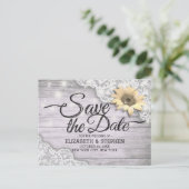 Weddenschap Save The Date Lace Sunflower Wood Lich Aankondigingskaart (Staand voorkant)