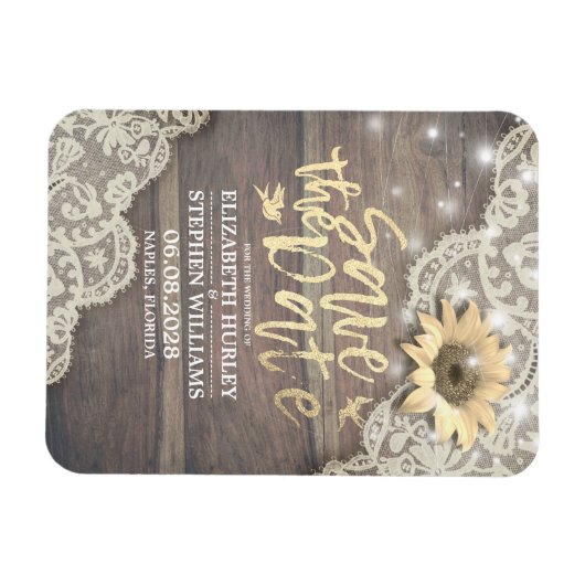 Weddenschap Save The Date Lace Sunflower Wood Lich Magneet (Horizontaal)