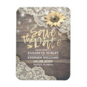 Weddenschap Save The Date Lace Sunflower Wood Lich Magneet (Verticaal)