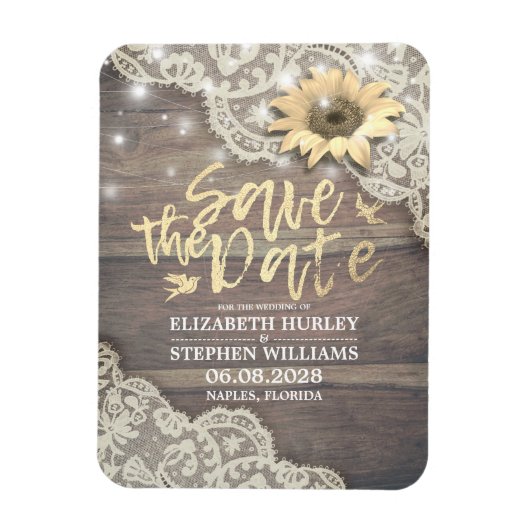 Weddenschap Save The Date Lace Sunflower Wood Lich Magneet (Verticaal)