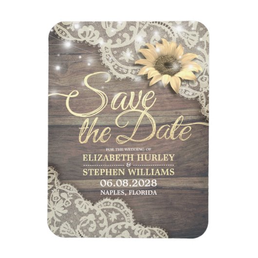 Weddenschap Save The Date Lace Sunflower Wood Lich Magneet (Verticaal)
