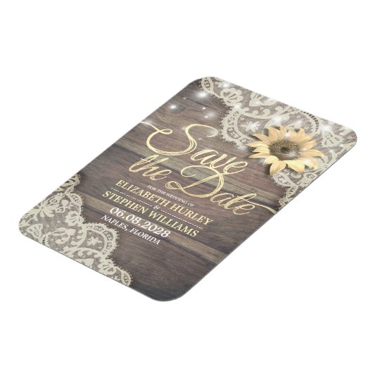 Weddenschap Save The Date Lace Sunflower Wood Lich Magneet (Linkerzijde)
