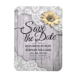 Weddenschap Save The Date Lace Sunflower Wood Lich Magneet