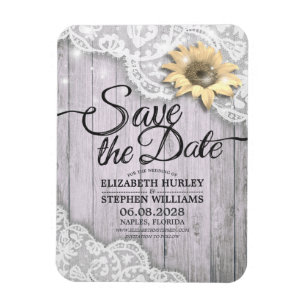 Weddenschap Save The Date Lace Sunflower Wood Lich Magneet