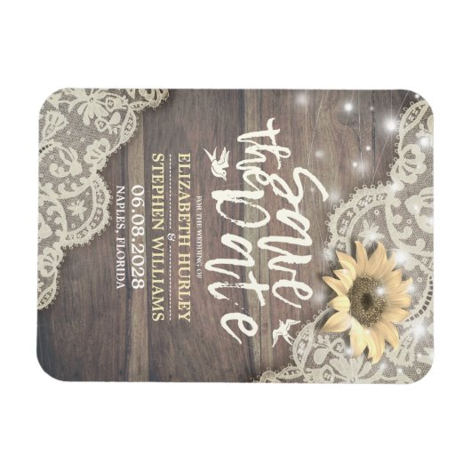 Weddenschap Save The Date Lace Sunflower Wood Lich Magneet (Horizontaal)