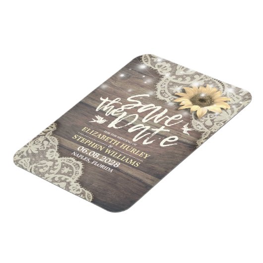 Weddenschap Save The Date Lace Sunflower Wood Lich Magneet (Linkerzijde)