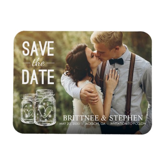 Weddenschap Save the Date Mason Jar Light Photo Ma Magneet (Horizontaal)