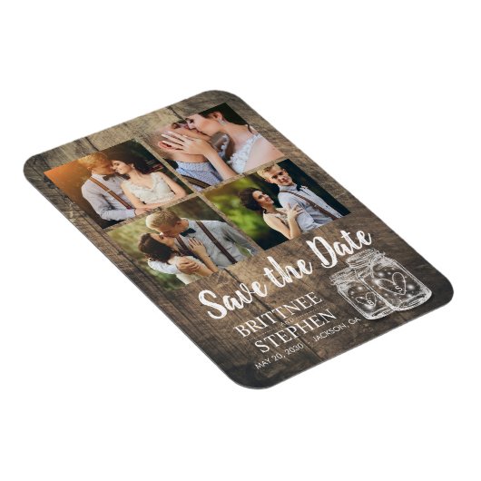 Weddenschap Save The Date Mason Jars Wood Photo Ma Magneet (Rechterzijde)