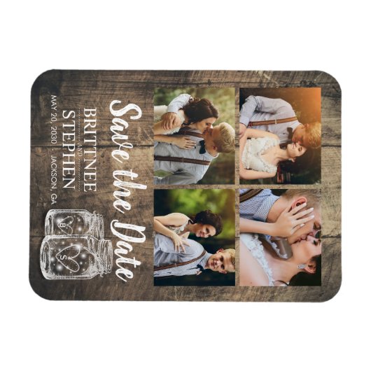 Weddenschap Save The Date Mason Jars Wood Photo Ma Magneet (Horizontaal)