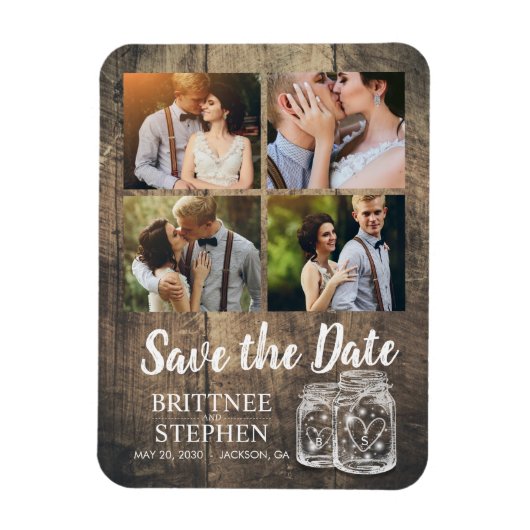 Weddenschap Save The Date Mason Jars Wood Photo Ma Magneet (Verticaal)