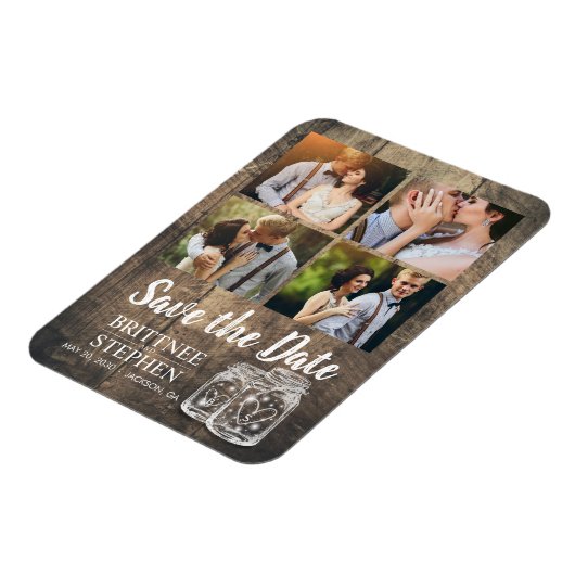Weddenschap Save The Date Mason Jars Wood Photo Ma Magneet (Linkerzijde)