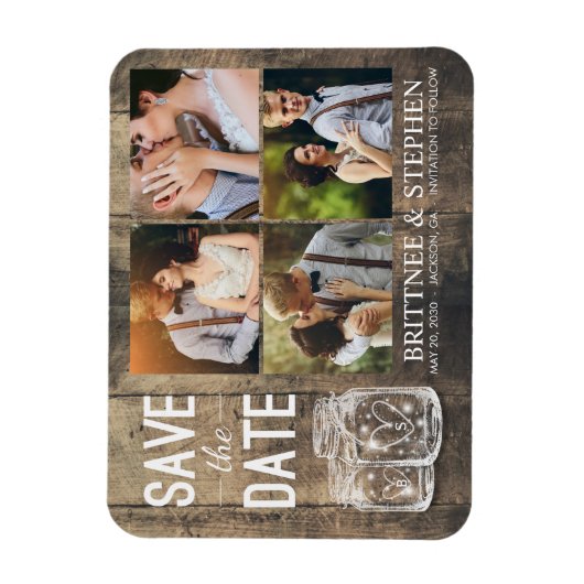 Weddenschap Save The Date Mason Jars Wood Photo Ma Magneet (Verticaal)