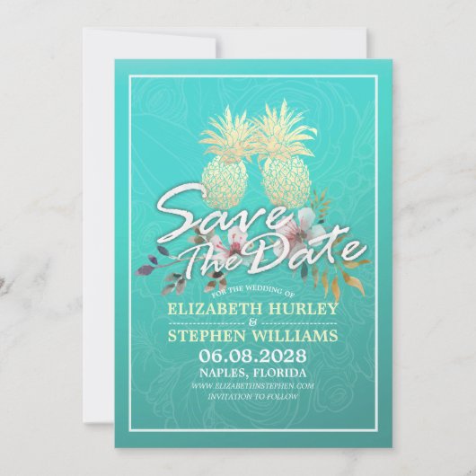 Weddenschap Save the Date Modern Gold Pineapple Co (Voorkant)