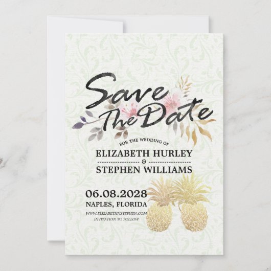 Weddenschap Save the Date Modern Gold Pineapple Co (Voorkant)