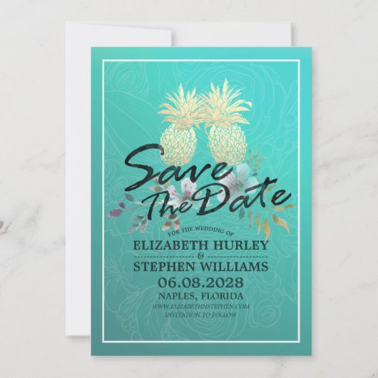 Weddenschap Save the Date Modern Gold Pineapple Co (Voorkant)