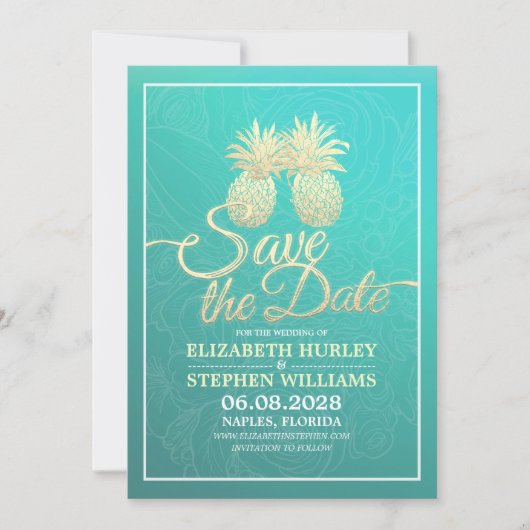 Weddenschap Save the Date Modern Gold Pineapple Co (Voorkant)