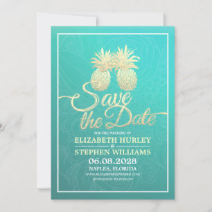 Weddenschap Save the Date Modern Gold Pineapple Co