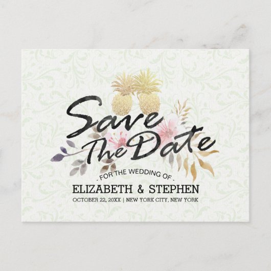 Weddenschap Save the Date Modern Gold Pineapple Co Aankondigingskaart (Voorkant)