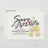 Weddenschap Save the Date Modern Gold Pineapple Co Aankondigingskaart (Voorkant / Achterkant)