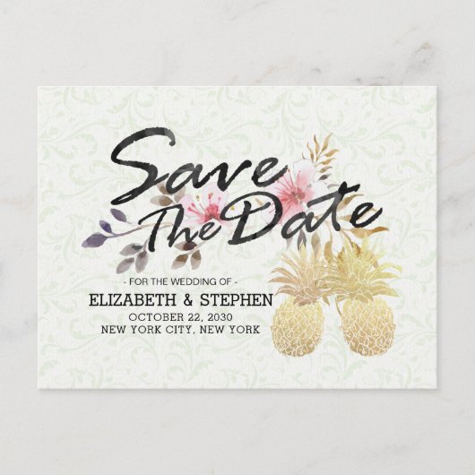 Weddenschap Save the Date Modern Gold Pineapple Co Aankondigingskaart (Voorkant)