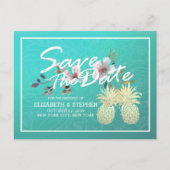 Weddenschap Save the Date Modern Gold Pineapple Co Aankondigingskaart (Voorkant)
