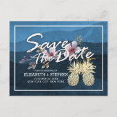Weddenschap Save the Date Modern Gold Pineapple Co Aankondigingskaart (Voorkant)