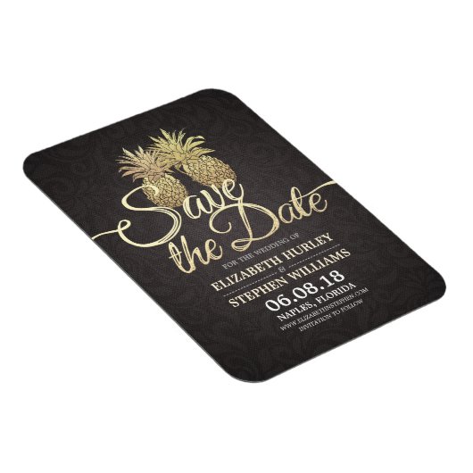 Weddenschap Save the Date Modern Gold Pineapple Co Magneet (Rechterzijde)
