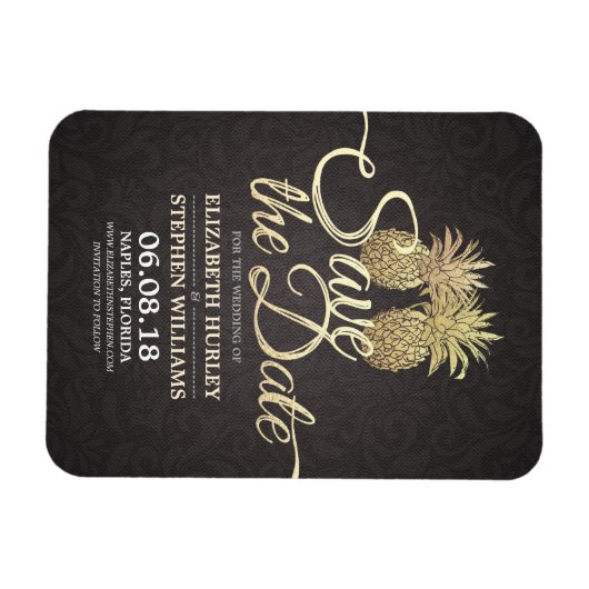 Weddenschap Save the Date Modern Gold Pineapple Co Magneet (Horizontaal)