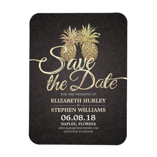 Weddenschap Save the Date Modern Gold Pineapple Co Magneet (Verticaal)