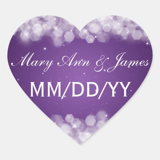 Weddenschap Save the Date Party Sparkle Paars Hart Sticker (Voorkant)