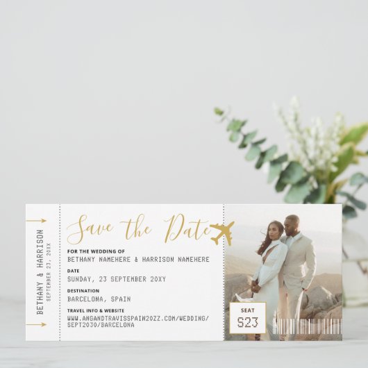 Weddenschap Save the Date Photo Boarding Pass (Staand voorkant)