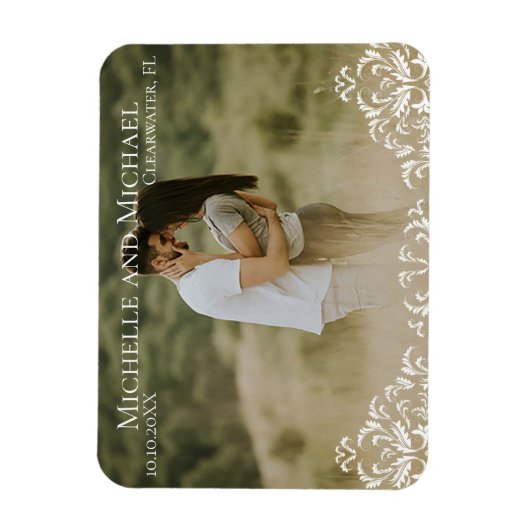 Weddenschap Save the Date Photo Elegant Calligraph Magneet (Verticaal)