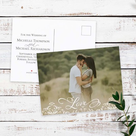 Weddenschap Save the Date Photo Elegant Modern Lov Aankondigingskaart