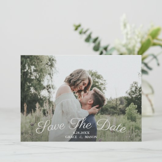 Weddenschap Save the Date Photo Floral Backing (Staand voorkant)