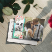 Weddenschap Save The Date Photo Floral Blauwgroen Aankondigingskaart