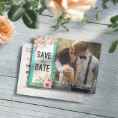 Weddenschap Save The Date Photo Floral Blauwgroen Aankondigingskaart