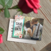 Weddenschap Save The Date Photo Floral Blauwgroen Aankondigingskaart