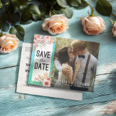 Weddenschap Save The Date Photo Floral Blauwgroen Aankondigingskaart