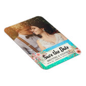 Weddenschap Save The Date Photo Floral Blauwgroen  Magneet (Rechterzijde)