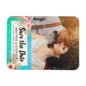 Weddenschap Save The Date Photo Floral Blauwgroen  Magneet (Horizontaal)