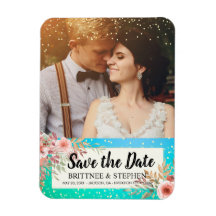 Weddenschap Save The Date Photo Floral Blauwgroen 