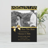 Weddenschap Save the Date Photo Gold Confetti Blac (Staand voorkant)