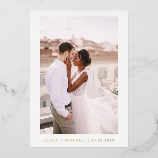 Weddenschap Save the Date Photo Minimalist Gold Folie Uitnodiging (Voorkant)