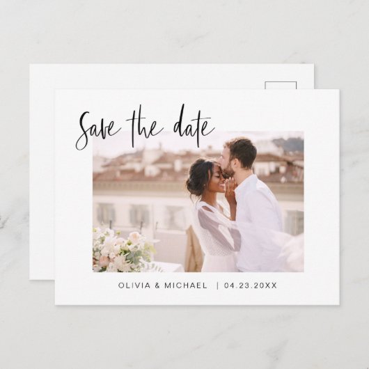 Weddenschap Save the Date Photo Minimalist Simple  Aankondigingskaart (Voorkant / Achterkant)