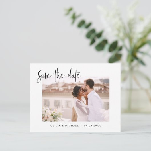 Weddenschap Save the Date Photo Minimalist Simple  Aankondigingskaart (Staand voorkant)