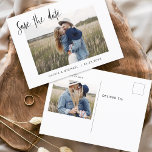 Weddenschap Save the Date Photo Minimalist Simple Aankondigingskaart<br><div class="desc">Het huwelijk bewaart de Kaarten van de Datum die een foto op de voor en rug hebben. Sparen de kaarten van de Datum bevatten een moderne hand geschreven kromme manuscripttypografie die elegant,  eenvoudig en modern zijn om na u minimalistische eenvoudige trouwdag te gebruiken viering.</div>
