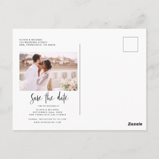 Weddenschap Save the Date Photo Minimalist Simple  Briefkaart (Achterkant)