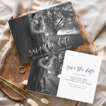 Weddenschap Save the Date Photo Romantic Minimalis<br><div class="desc">Het huwelijk bewaart de Kaarten van de Datum die een foto op de voor en rug hebben. Sparen de Herfst van de Datum, de Herfst, de Winter, de Lente of de kaarten van de Zomer bevatten een moderne hand geschreven cursieve manuscripttypografie die elegant, eenvoudig en modern zijn om na u...</div>
