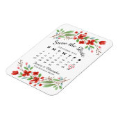 Weddenschap Save the Date Red Blossom Calendar Magneet (Linkerzijde)
