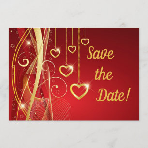 Weddenschap Save the Date Romantic Red Gold Hearts